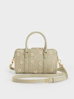 Philomena Raffia Flower Bowling Bag