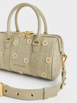 Philomena Raffia Flower Bowling Bag