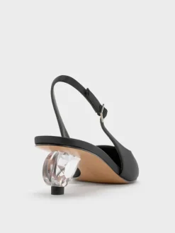Pointed Crystal-Heel Slingback Pumps