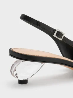 Pointed Crystal-Heel Slingback Pumps
