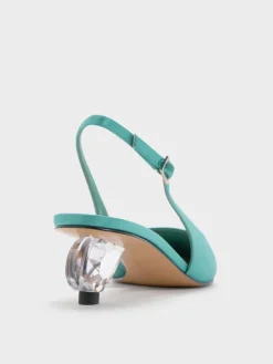 Pointed Crystal-Heel Slingback Pumps
