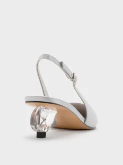 Pointed Crystal-Heel Slingback Pumps