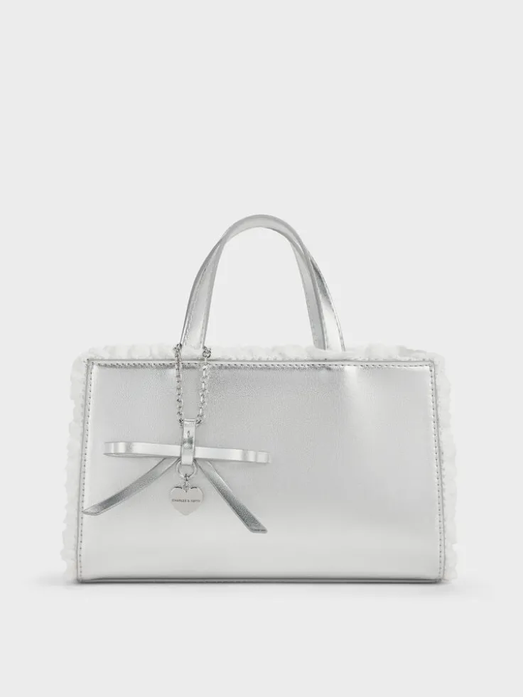 Raina Metallic Lace-Trim Tote Bag