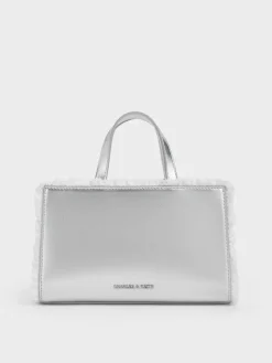 Raina Metallic Lace-Trim Tote Bag