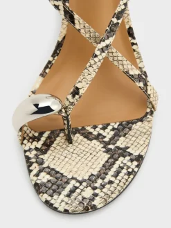 Raina Snake-Print Toe-Ring Heeled Sandals