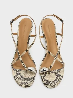 Raina Snake-Print Toe-Ring Heeled Sandals