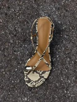 Raina Snake-Print Toe-Ring Heeled Sandals