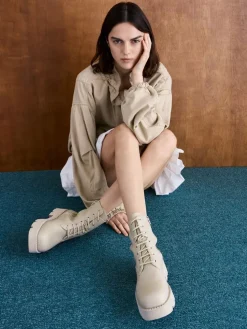 Ridged-Sole Lace-Up Combat Boots
