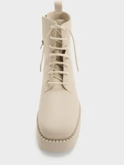 Ridged-Sole Lace-Up Combat Boots