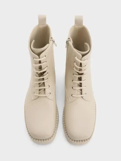 Ridged-Sole Lace-Up Combat Boots