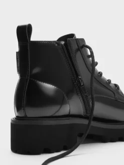 Ridged-Sole Side-Zip Combat Boots