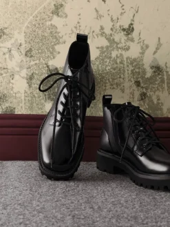 Ridged-Sole Side-Zip Combat Boots