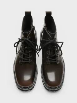 Ridged-Sole Side-Zip Combat Boots