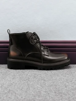 Ridged-Sole Side-Zip Combat Boots