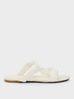 Ruched-Strap Slide Sandals