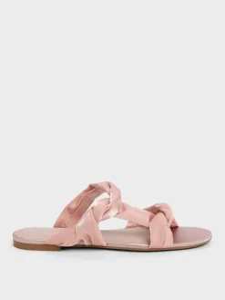 Ruched-Strap Slide Sandals