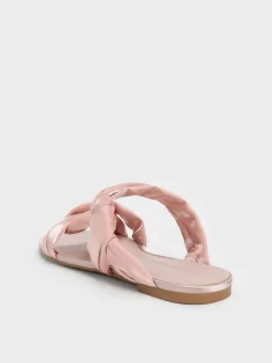 Ruched-Strap Slide Sandals