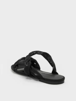 Ruched-Strap Slide Sandals