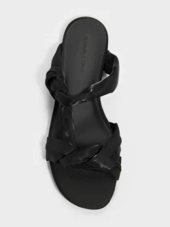 Ruched-Strap Slide Sandals