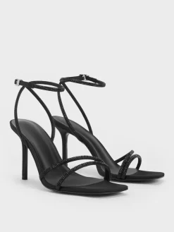 Satin Crystal Stiletto Sandals