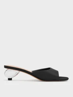 Satin Crystal-Heel Mules