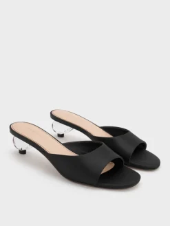 Satin Crystal-Heel Mules