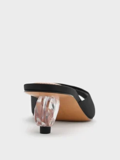 Satin Crystal-Heel Mules