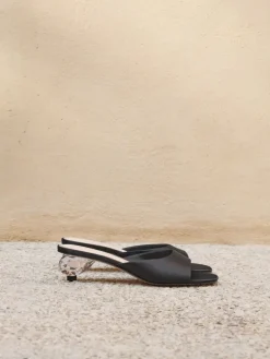 Satin Crystal-Heel Mules