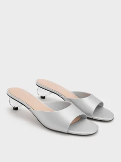 Satin Crystal-Heel Mules