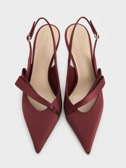 Satin Pleated-Strap Slingback Pumps