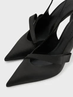 Satin Pleated-Strap Slingback Pumps