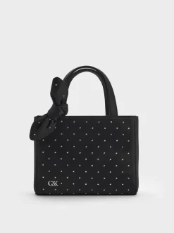 Satin Studded Knot-Bow Mini Bag