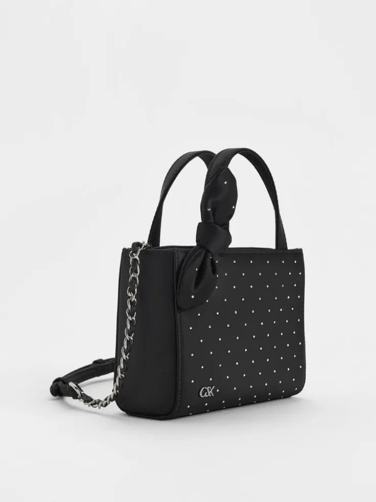 Satin Studded Knot-Bow Mini Bag