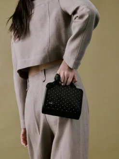 Satin Studded Knot-Bow Mini Bag