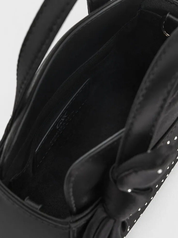 Satin Studded Knot-Bow Mini Bag
