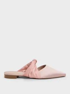 Satin Twisted-Strap Pointed Mules