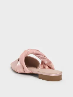 Satin Twisted-Strap Pointed Mules