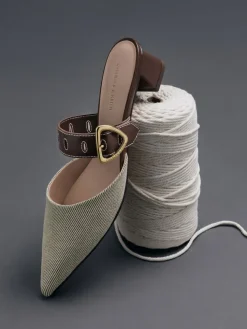 Sepphe Twill Buckle-Strap Heeled Mules
