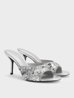Sequinned Stiletto-Heel Mules