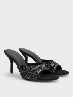 Sequinned Stiletto-Heel Mules
