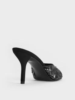 Sequinned Stiletto-Heel Mules