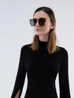 Shea Metallic-Rim Square Sunglasses