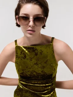 Shea Metallic-Rim Square Sunglasses