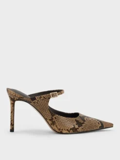 Snake-Print Buckle-Strap Mules