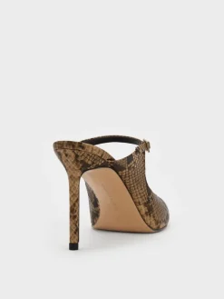 Snake-Print Buckle-Strap Mules