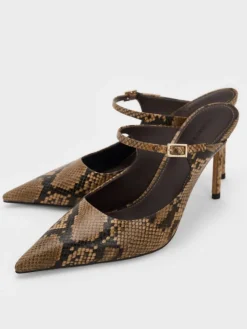 Snake-Print Buckle-Strap Mules