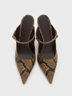 Snake-Print Buckle-Strap Mules