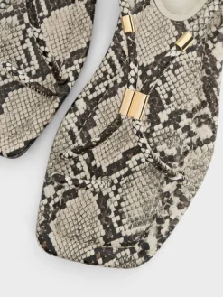 Snake-Print Metallic-Accent Toe-Ring Sandals