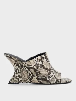 Snake-Print Sculptural-Heel Wedges