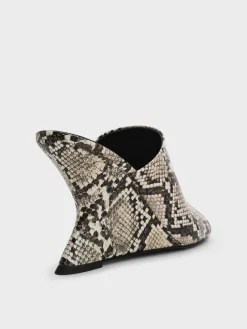 Snake-Print Sculptural-Heel Wedges
